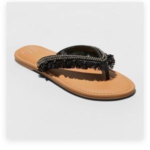 🌻NEW🌻 Women's Black Beaded Fringe Thong Sandals